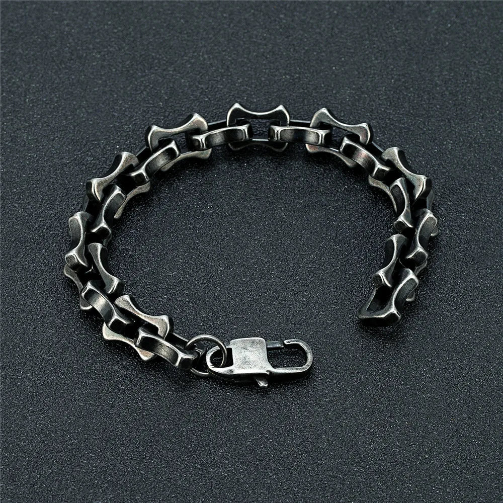 Locomotive Vintage Oxidized Black Keel Chain Link Men Bracelet Punk Stainless Steel Motorcycle Bracelets Male Jewelry