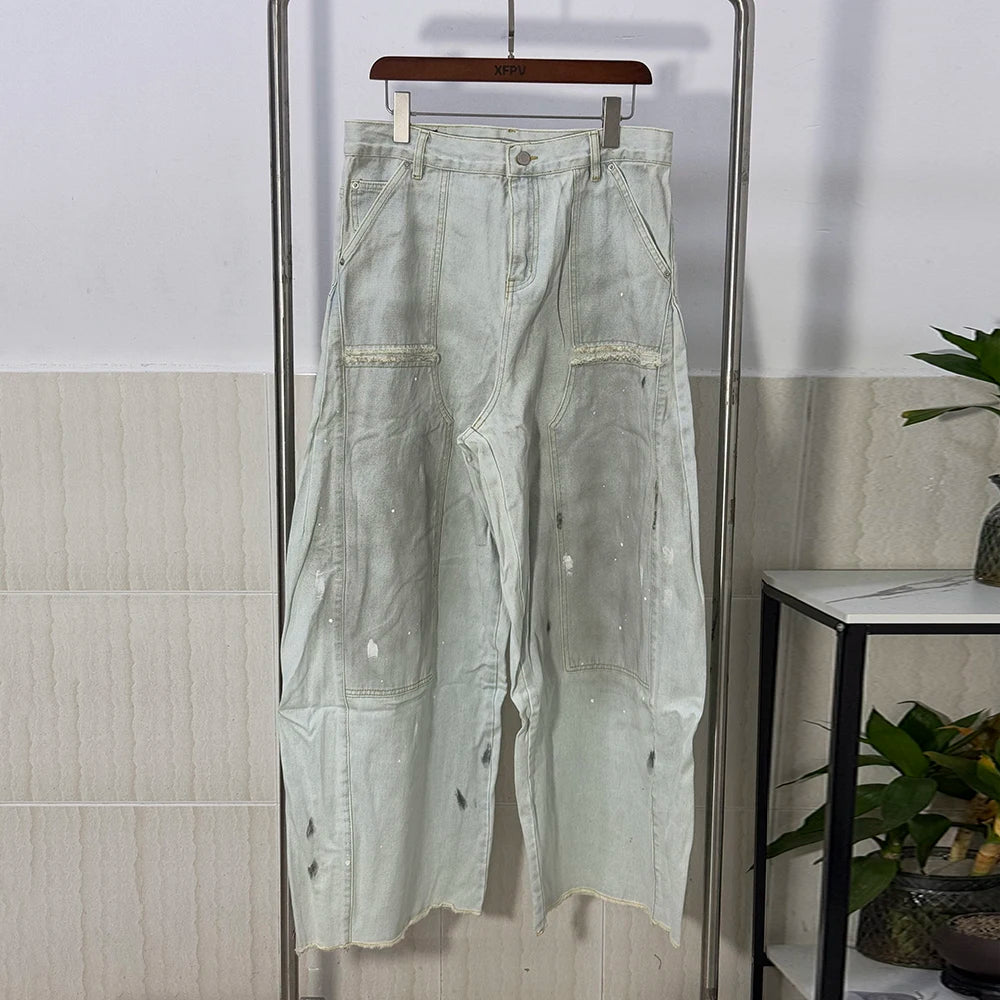 Niche Vintage Dirtyfit Washed Silhouette Machete Pants Men's 2025 New Loose Wide Leg Distressed Denim Trousers Tide 28W5719