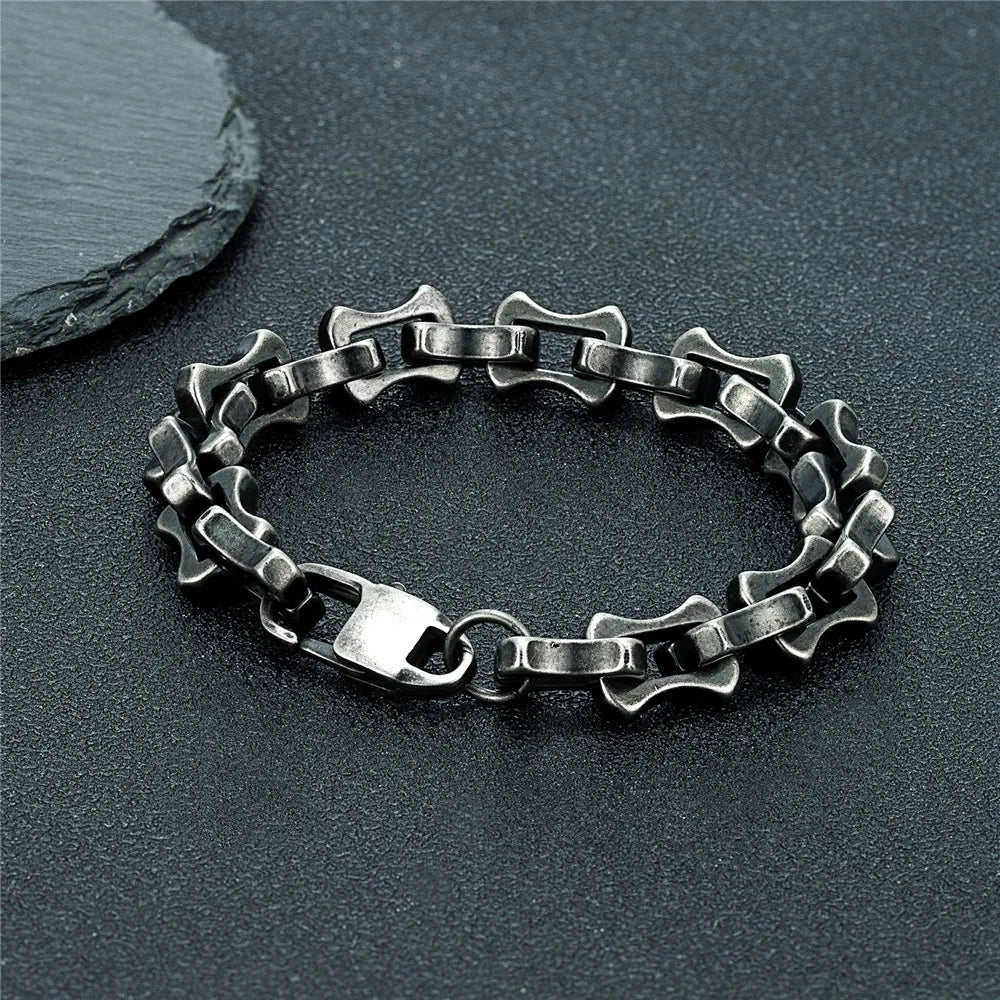 Locomotive Vintage Oxidized Black Keel Chain Link Men Bracelet Punk Stainless Steel Motorcycle Bracelets Male Jewelry