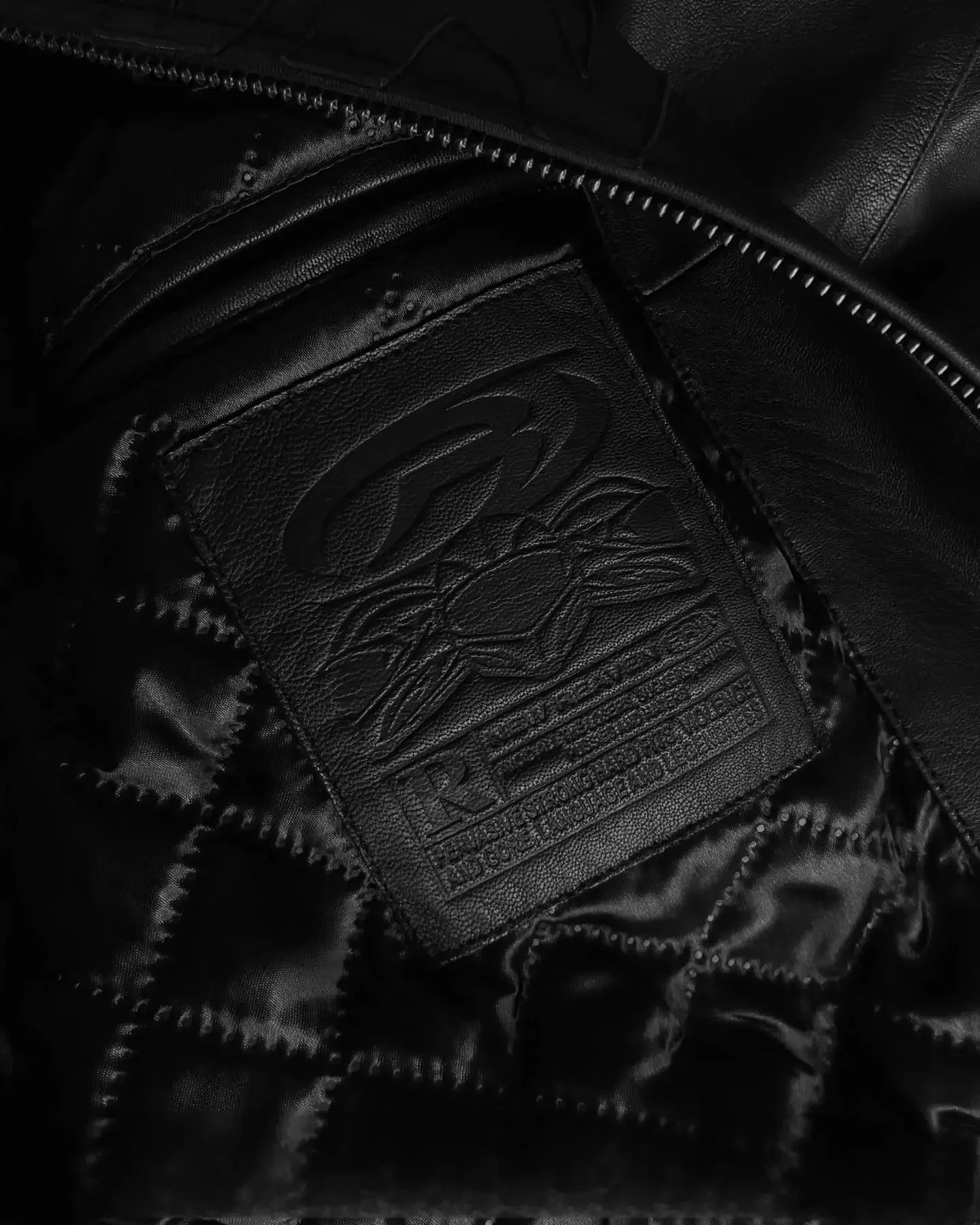 Y2k Vintage Reaven Anthem Leather Jacket Black Loose Geometry Pattern Embroidery Bomber Zip Up Jacke