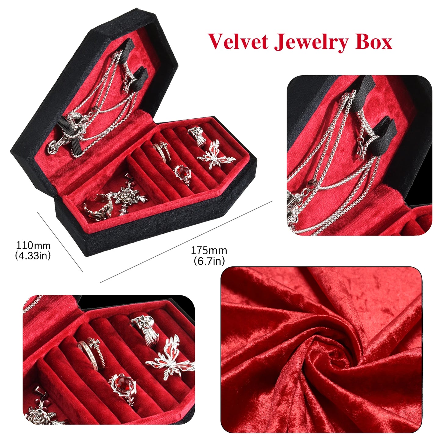 ContexZero Coffin Shape Velvet Jewelry Box Gothic Vampire Red Jewelry Box Ring Necklace Storage