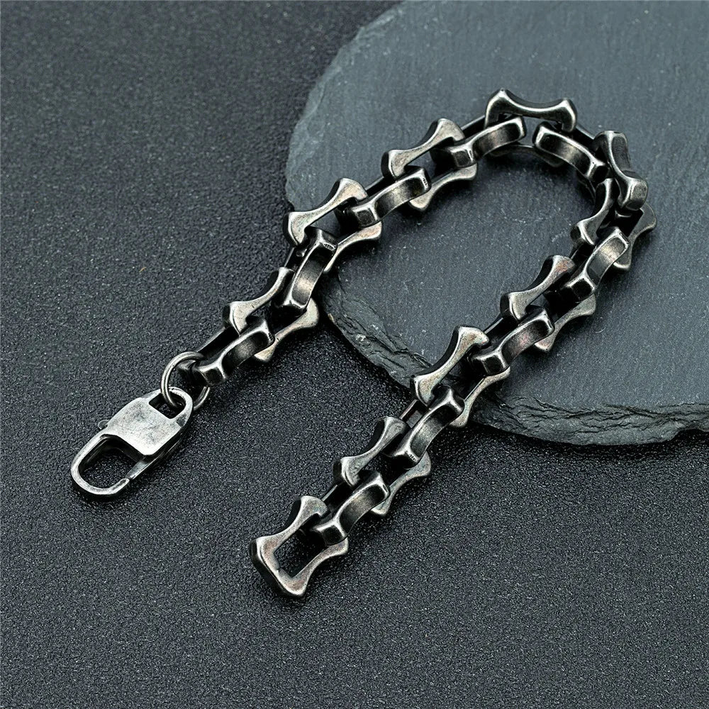 Locomotive Vintage Oxidized Black Keel Chain Link Men Bracelet Punk Stainless Steel Motorcycle Bracelets Male Jewelry