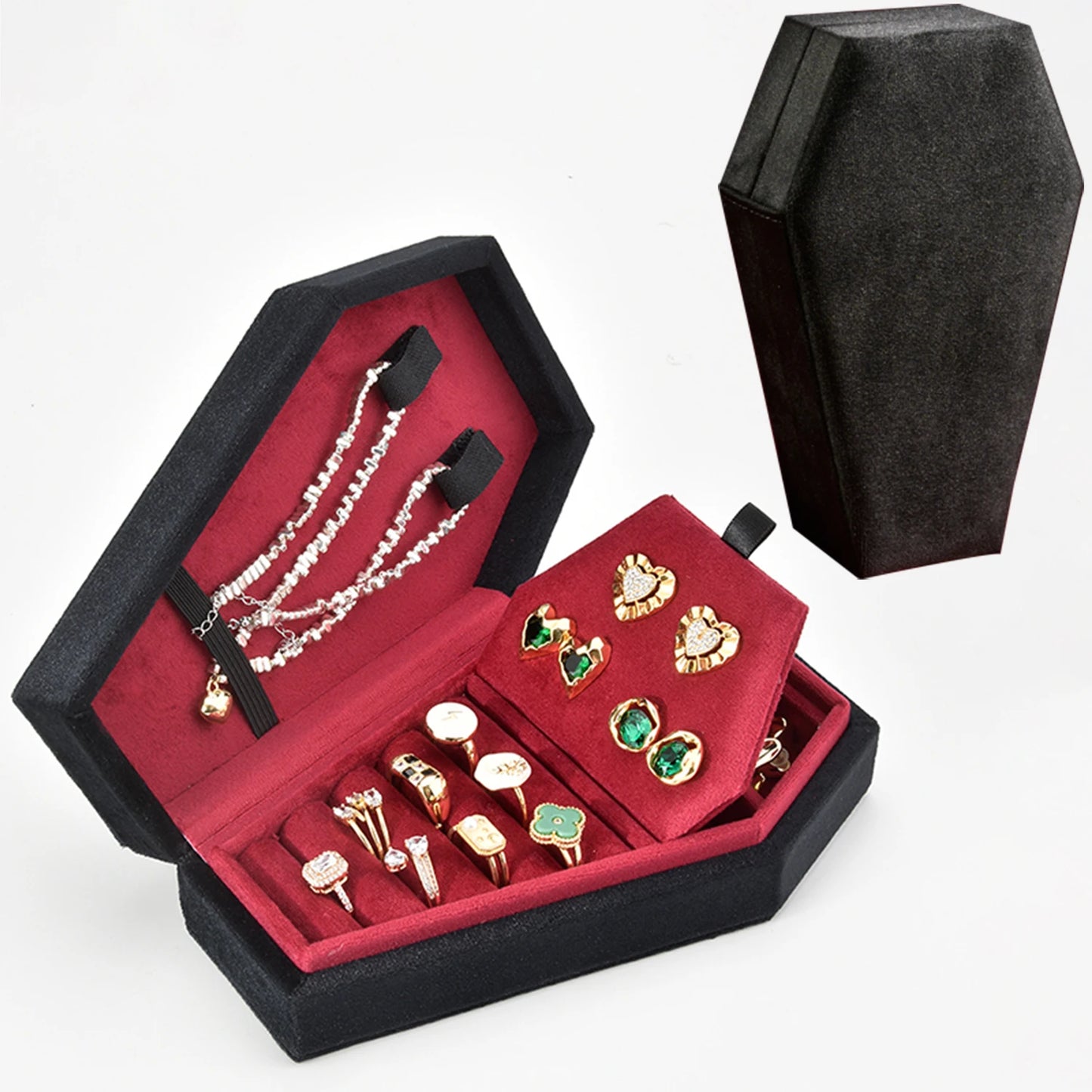 ContexZero Coffin Shape Velvet Jewelry Box Gothic Vampire Red Jewelry Box Ring Necklace Storage