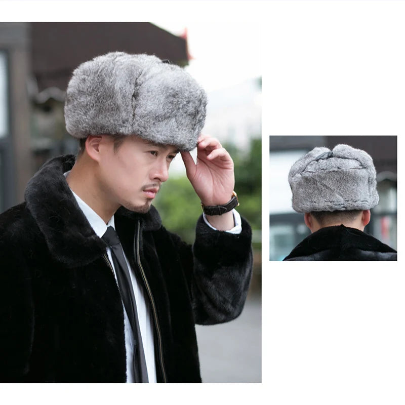 Genuine Rabbit Fur Bomber Hat