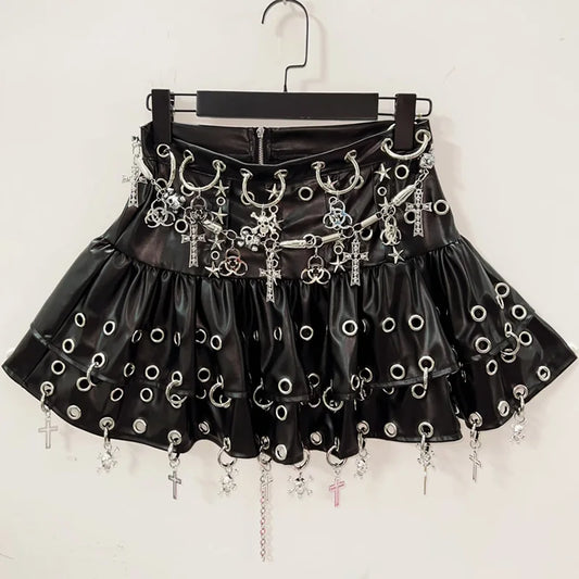 Skull-Emblazoned Gothic Mini Skirt