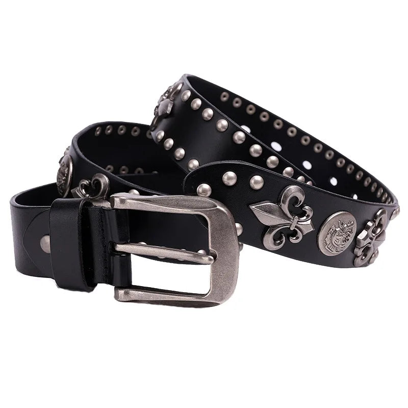 NEW Genuine Leather Heavy Metal Rivet Punk Belts For Men Rock Stud Cowboy Belt Men Ceinture Homme Waist Belt Cinturon Mujer