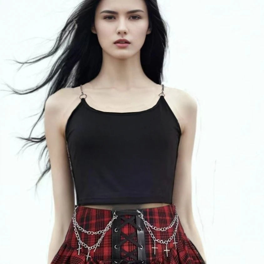 2024 New Japanese Vintage Dark Gothic Punk Y2K Millennium Black Red Plaid Skirt Harajuku Retro High Waist Lace Fluffy Mini Skirt