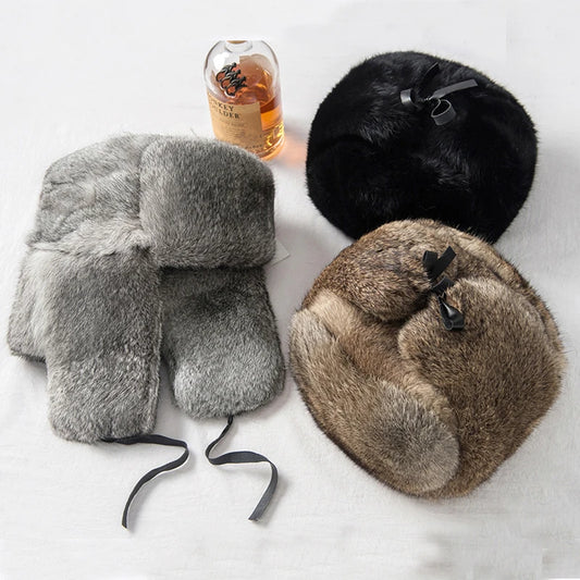 Genuine Rabbit Fur Bomber Hat