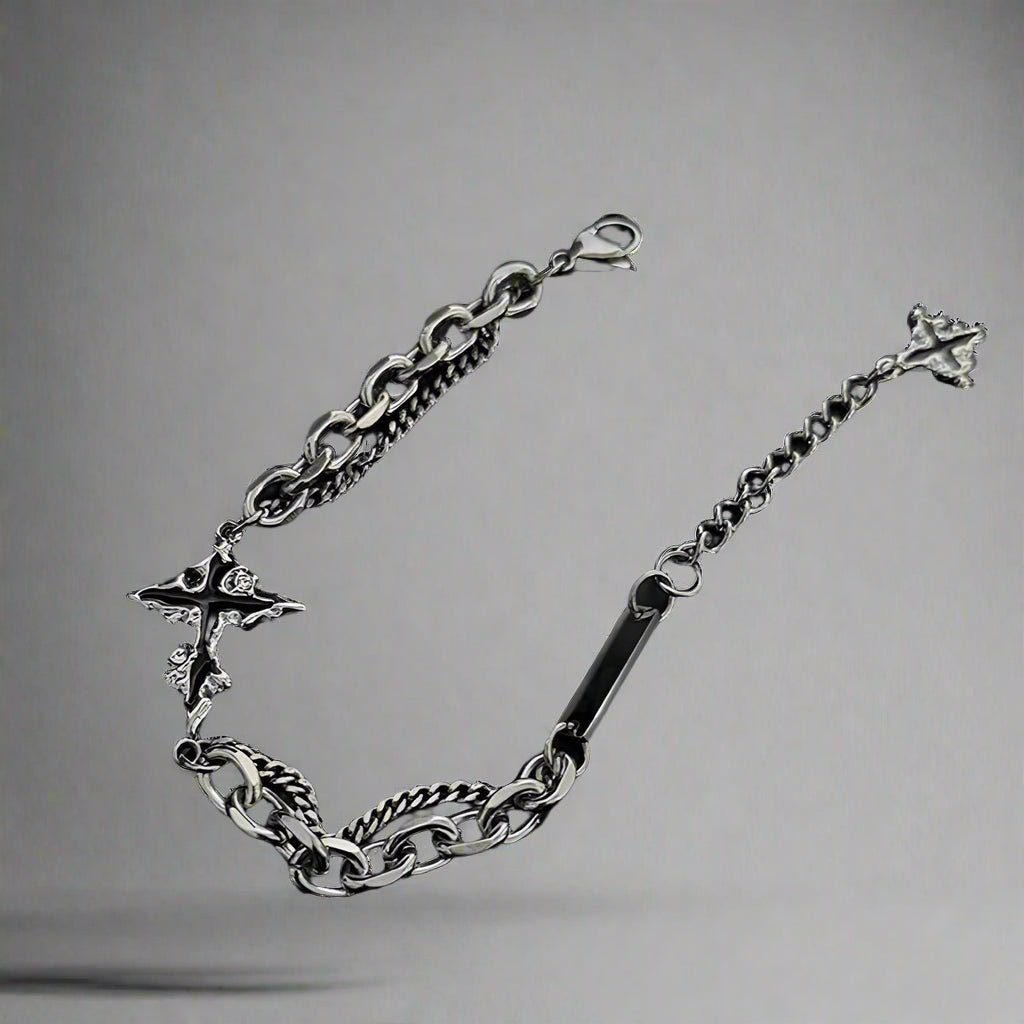 Retro Flame Cross Bracelet For Men Woman Hip Hop Titanium Steel Splice Chain Charm Unisex Jewelry Cool Kpop Luxury Accessories