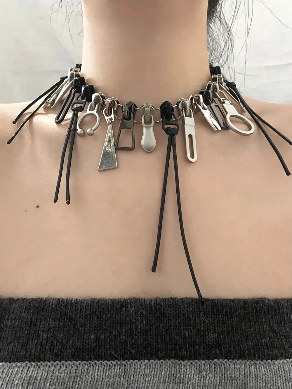 Cyber Punk Zipper Necklace Fringe Chain Y2k Choker Men's/Women's Fashion