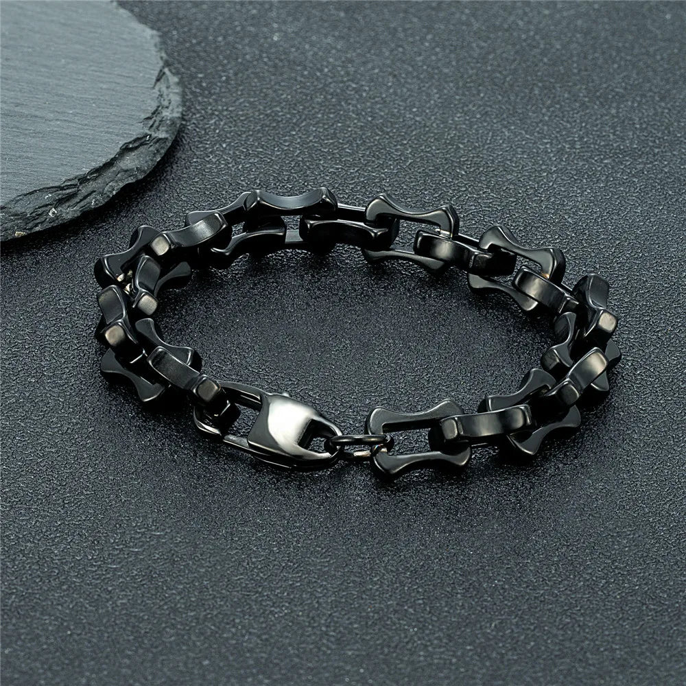 Locomotive Vintage Oxidized Black Keel Chain Link Men Bracelet Punk Stainless Steel Motorcycle Bracelets Male Jewelry