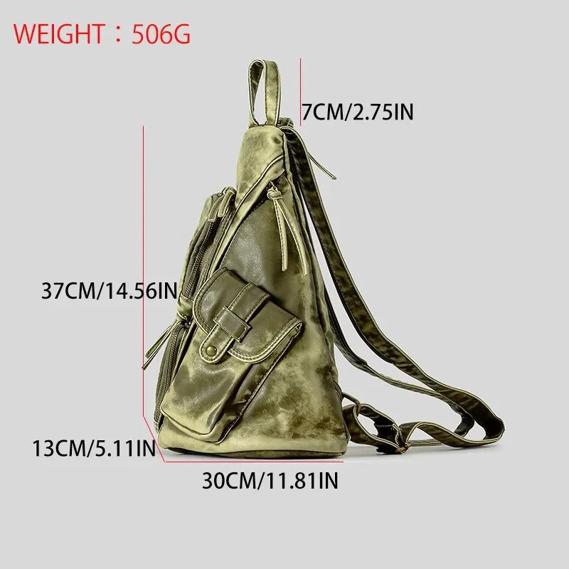 Designer Backpacks for Men/Women Soft Washed Leather Sling Chest Bag Vintage Multi-pockets Punk Style Small Bag