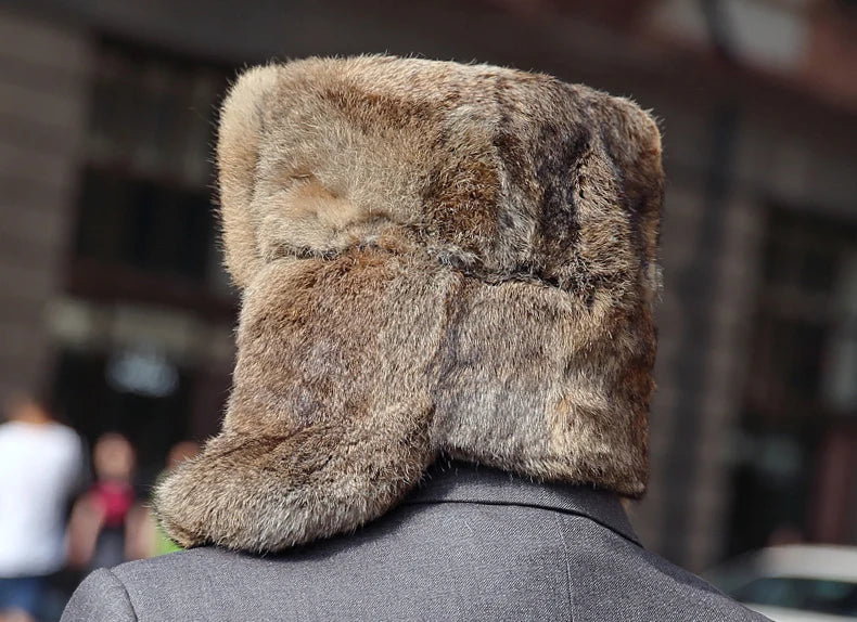 Genuine Rabbit Fur Bomber Hat