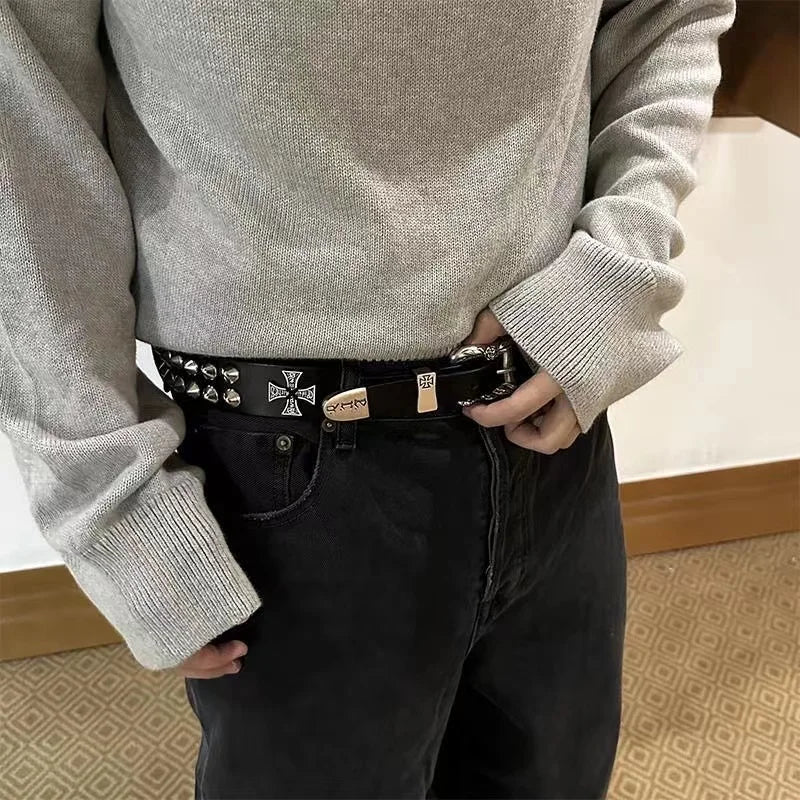 Fashionable New Rivet Pyramid Inlaid Personalized Men Women Belt Punk Style Personalized Eye Decorative Jeans Belt