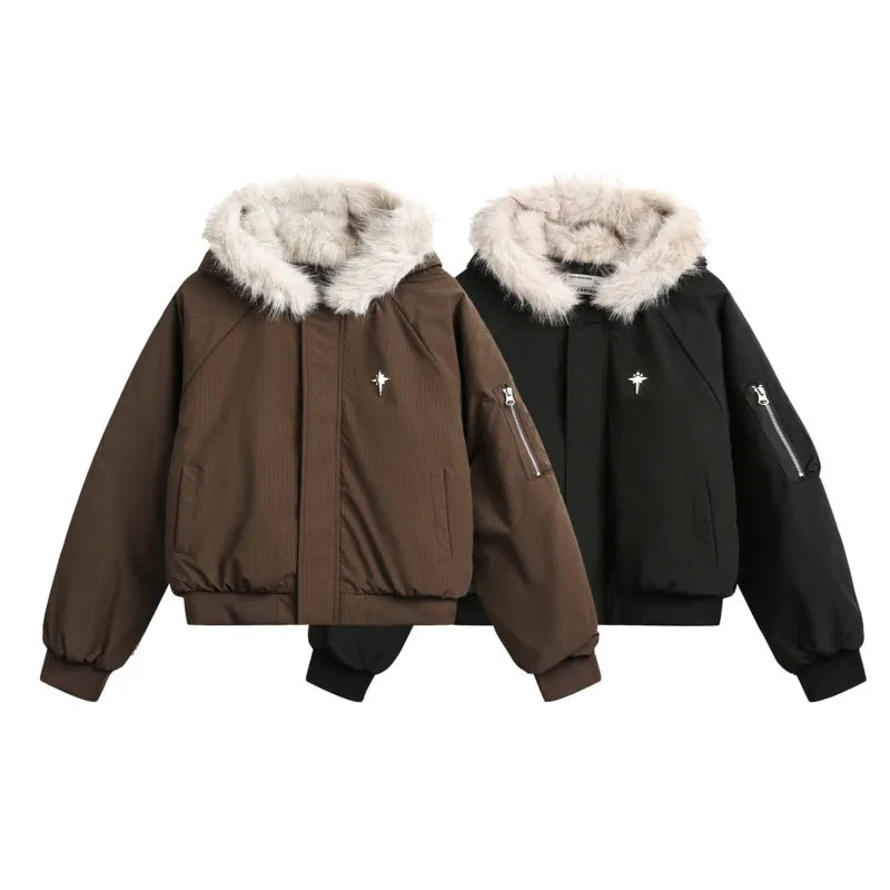 Men Cotton Padded Jacket 2024 Korea Fashion Warm Autumn Winter With Hat Male Coat Solid Color Casual Loose CPG2188