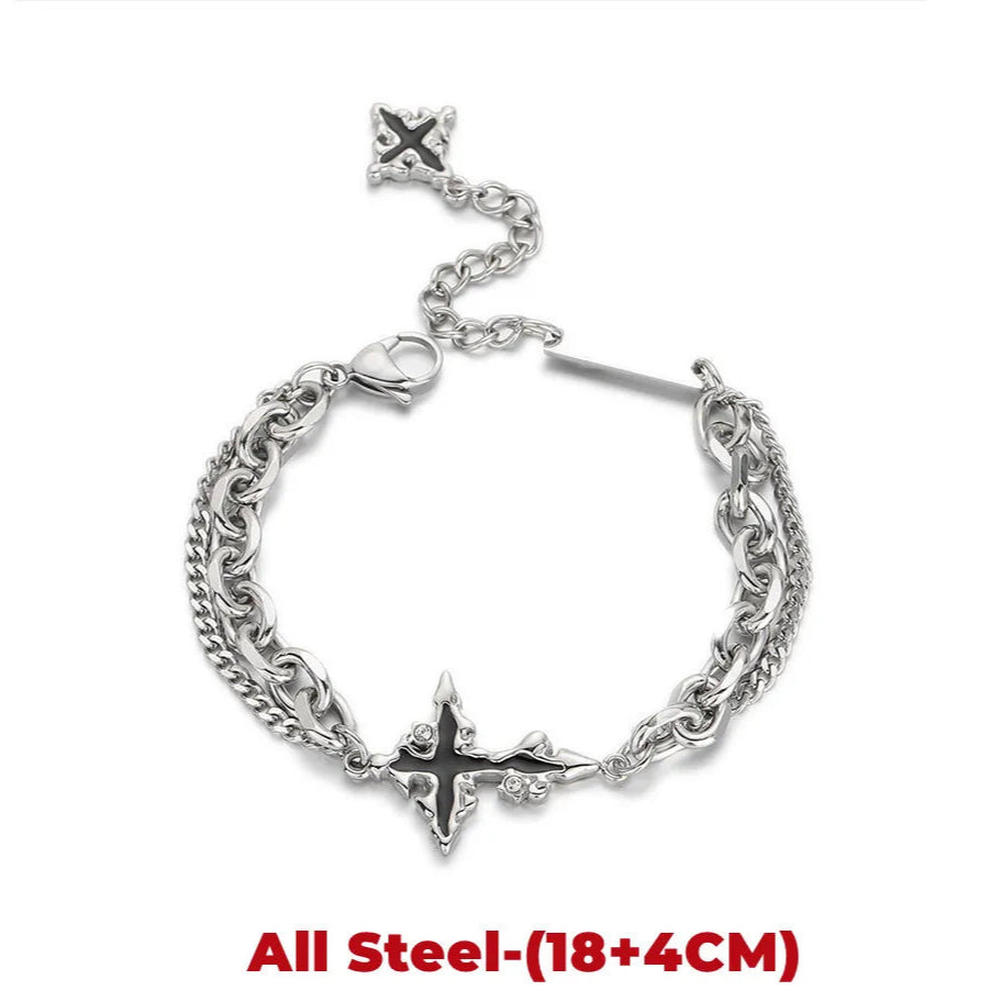 Retro Flame Cross Bracelet For Men Woman Hip Hop Titanium Steel Splice Chain Charm Unisex Jewelry Cool Kpop Luxury Accessories