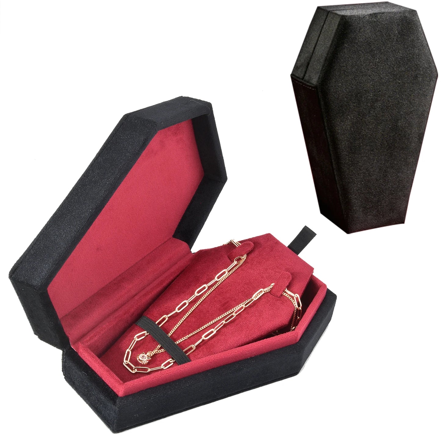 ContexZero Coffin Shape Velvet Jewelry Box Gothic Vampire Red Jewelry Box Ring Necklace Storage