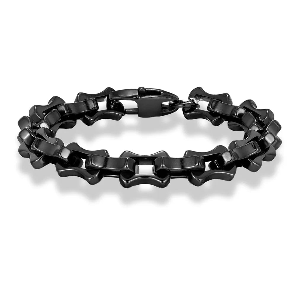 Locomotive Vintage Oxidized Black Keel Chain Link Men Bracelet Punk Stainless Steel Motorcycle Bracelets Male Jewelry