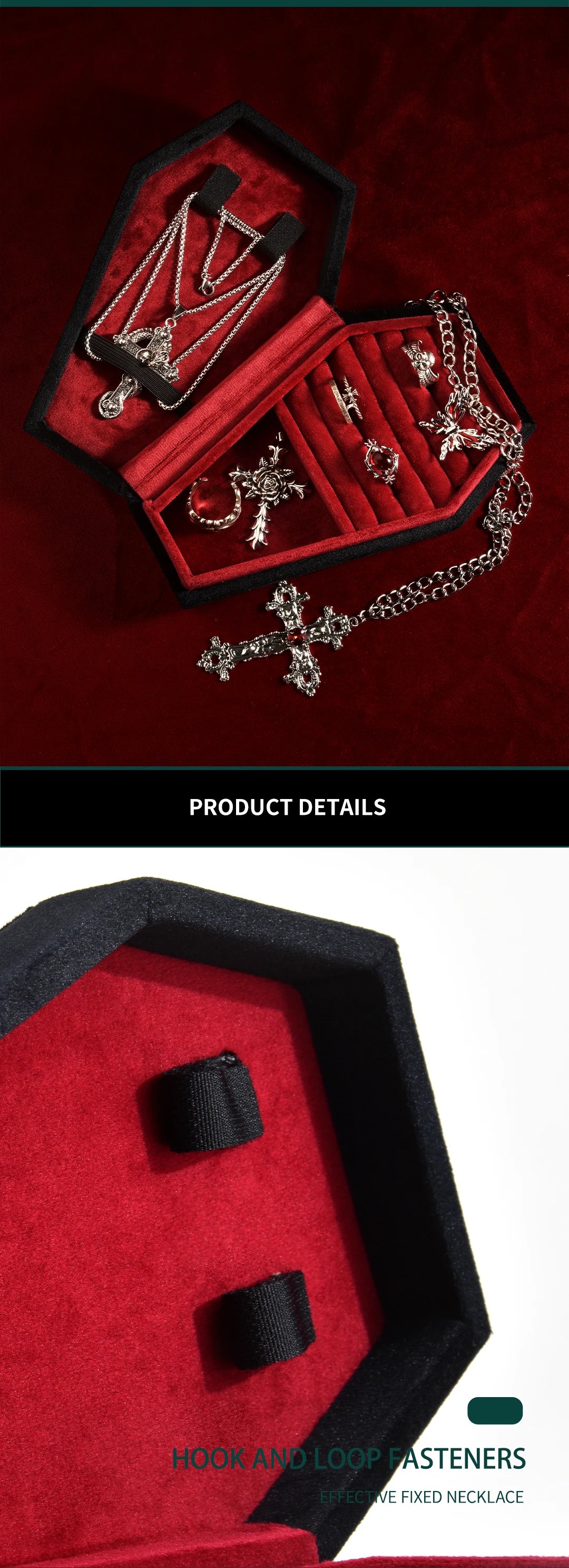 ContexZero Coffin Shape Velvet Jewelry Box Gothic Vampire Red Jewelry Box Ring Necklace Storage