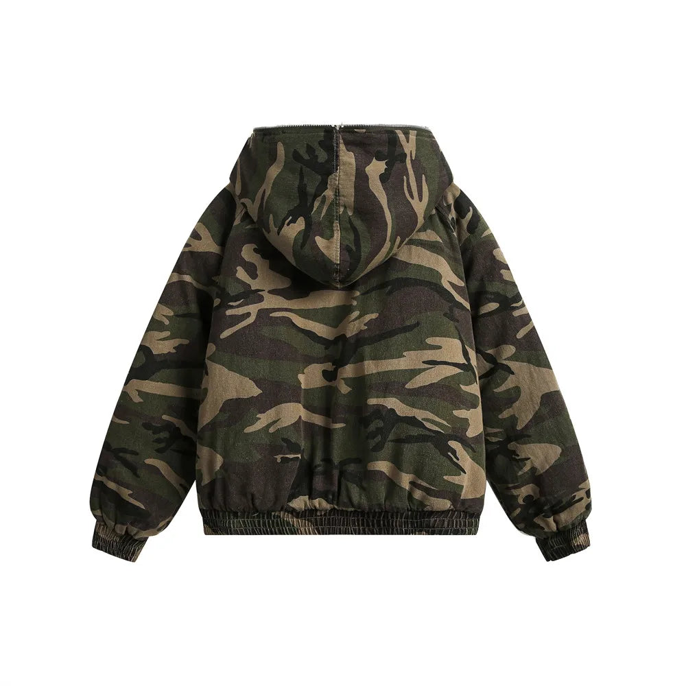 Camouflage Spliced Quilted Jacket Mens Winter High Street Thick Raglan Sleeve Loose Hooded Padded Jacket Men