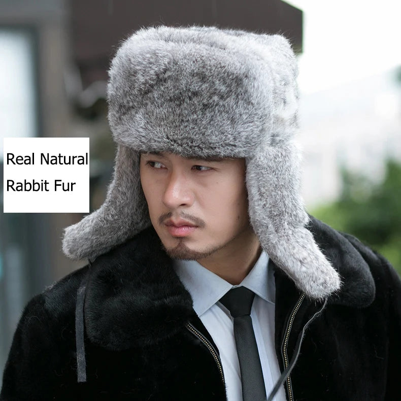 Genuine Rabbit Fur Bomber Hat