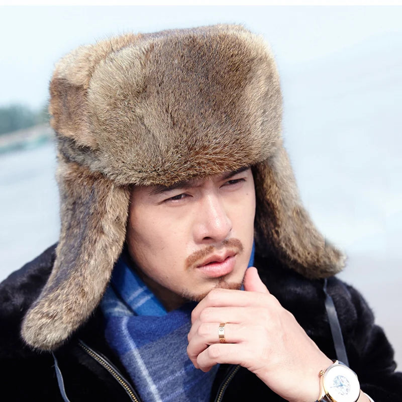 Genuine Rabbit Fur Bomber Hat