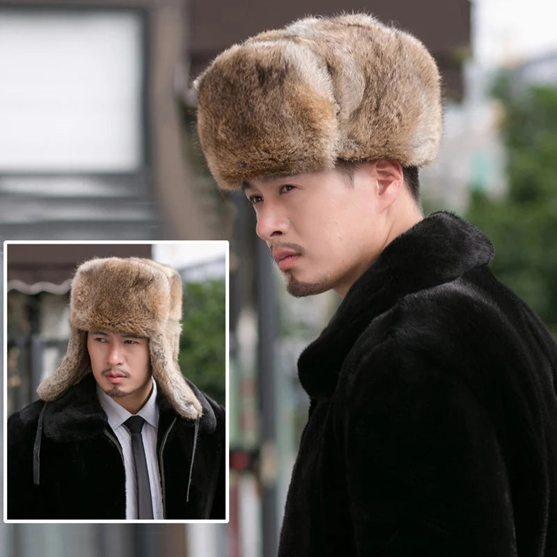 Genuine Rabbit Fur Bomber Hat