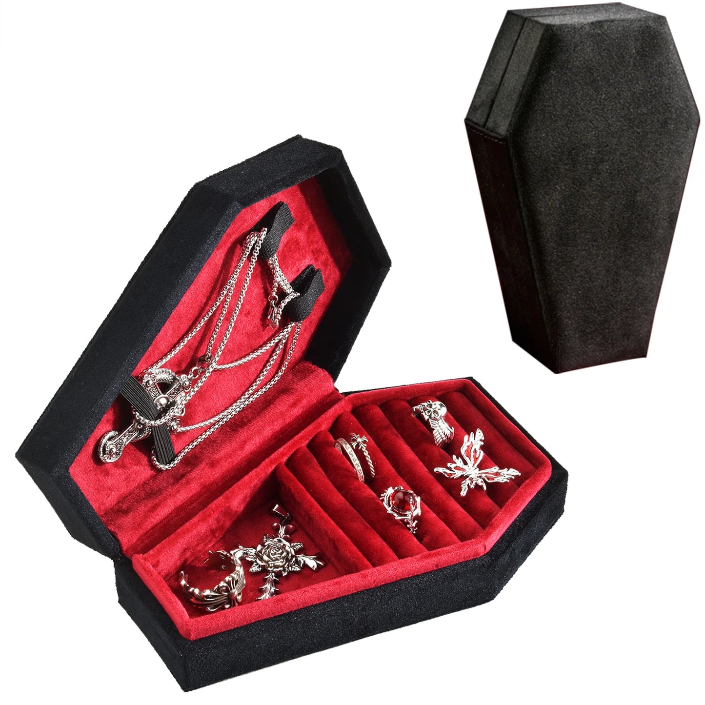 ContexZero Coffin Shape Velvet Jewelry Box Gothic Vampire Red Jewelry Box Ring Necklace Storage