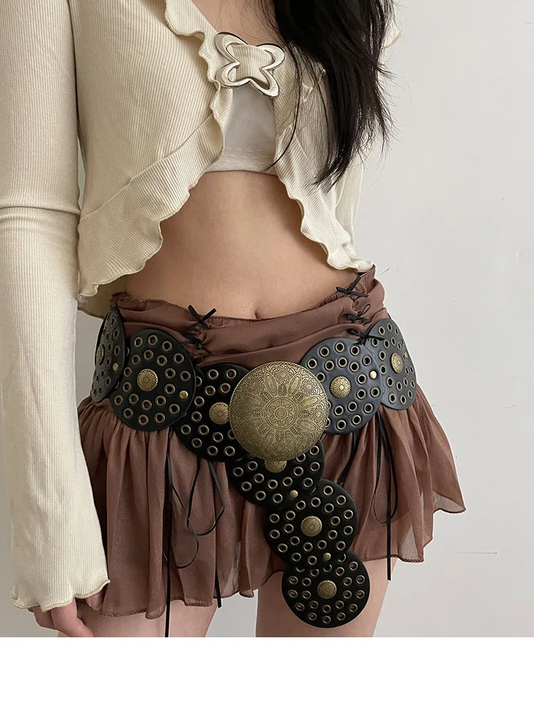 Retro Circular Hollowed-Out Waist Cover N Style Belt