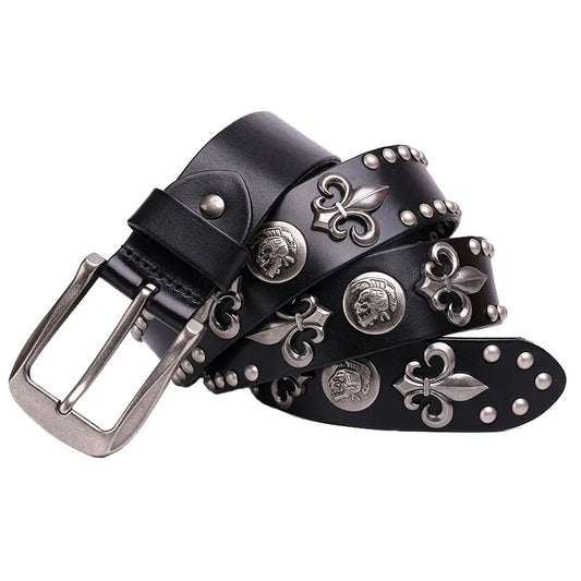 NEW Genuine Leather Heavy Metal Rivet Punk Belts For Men Rock Stud Cowboy Belt Men Ceinture Homme Waist Belt Cinturon Mujer