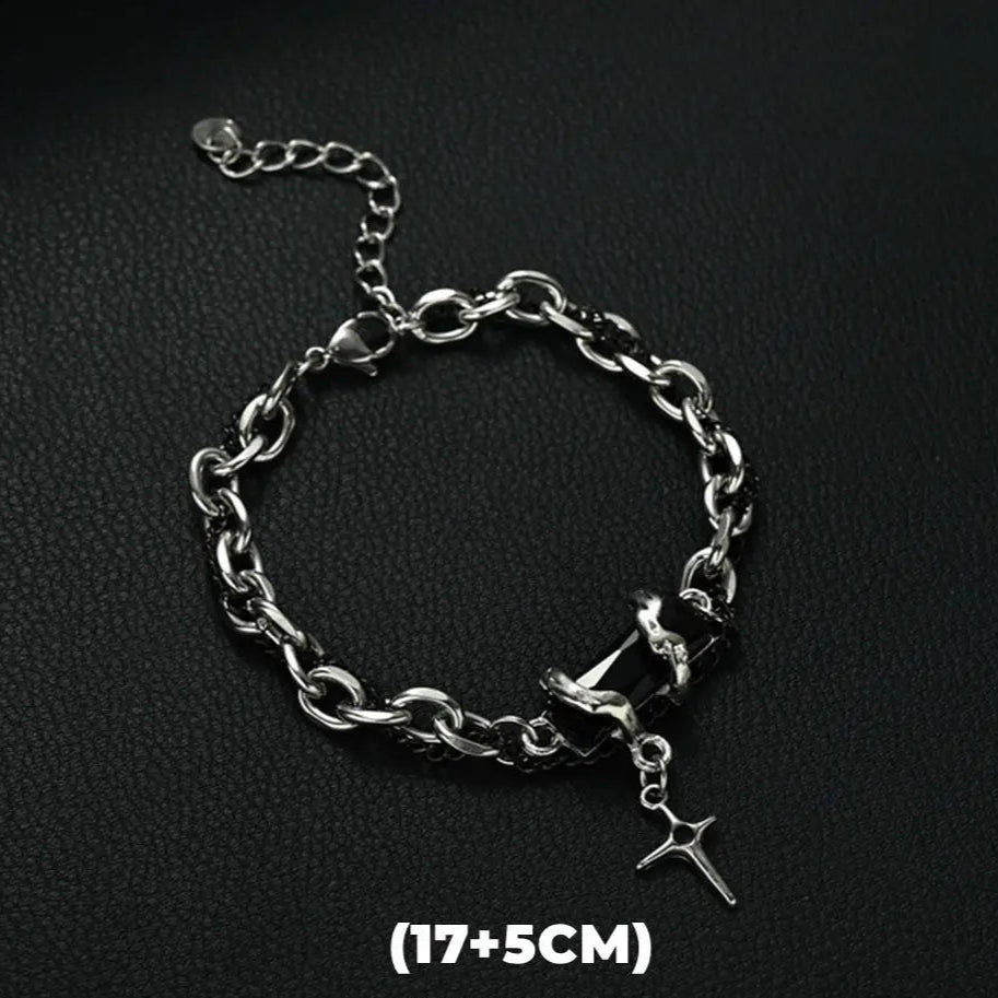 Retro Flame Cross Bracelet For Men Woman Hip Hop Titanium Steel Splice Chain Charm Unisex Jewelry Cool Kpop Luxury Accessories