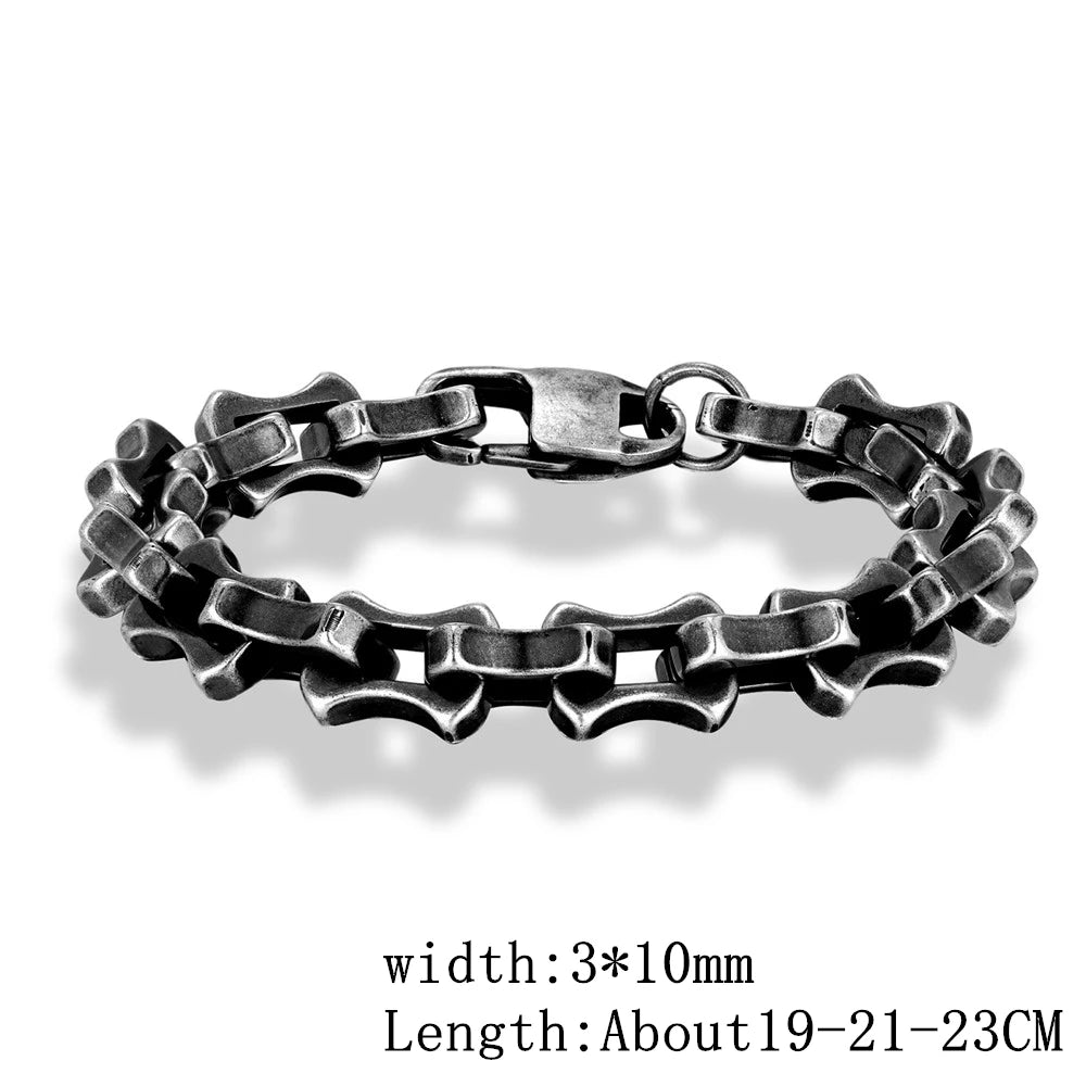 Locomotive Vintage Oxidized Black Keel Chain Link Men Bracelet Punk Stainless Steel Motorcycle Bracelets Male Jewelry