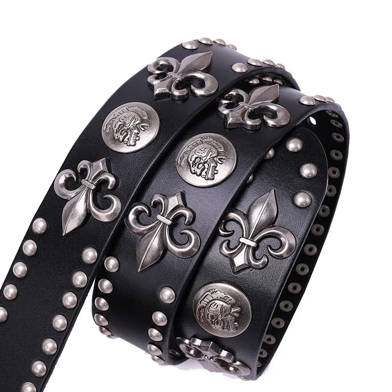 NEW Genuine Leather Heavy Metal Rivet Punk Belts For Men Rock Stud Cowboy Belt Men Ceinture Homme Waist Belt Cinturon Mujer