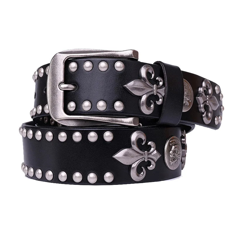 NEW Genuine Leather Heavy Metal Rivet Punk Belts For Men Rock Stud Cowboy Belt Men Ceinture Homme Waist Belt Cinturon Mujer