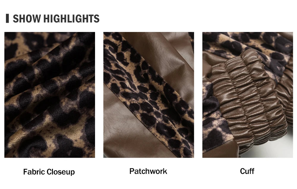 Leopard Spliced PU Leather Jacket Mens Autumn High Street Stand Collar Raglan Long Sleeve Outerwear Men