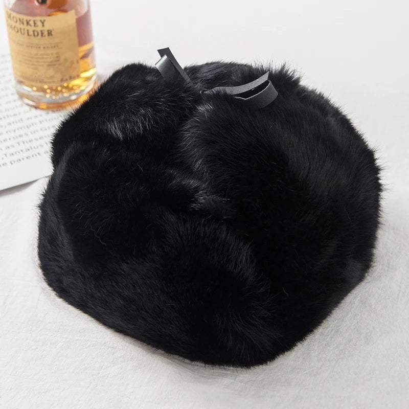 Genuine Rabbit Fur Bomber Hat