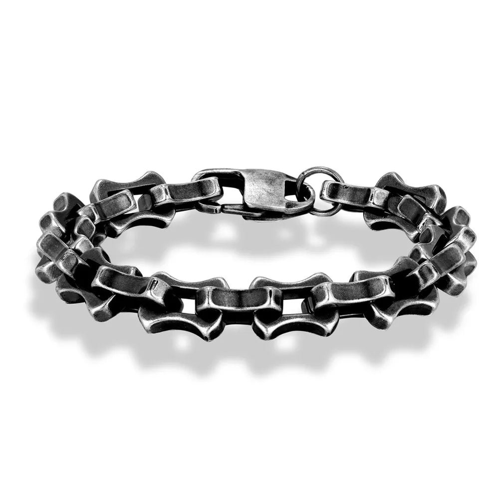 Locomotive Vintage Oxidized Black Keel Chain Link Men Bracelet Punk Stainless Steel Motorcycle Bracelets Male Jewelry