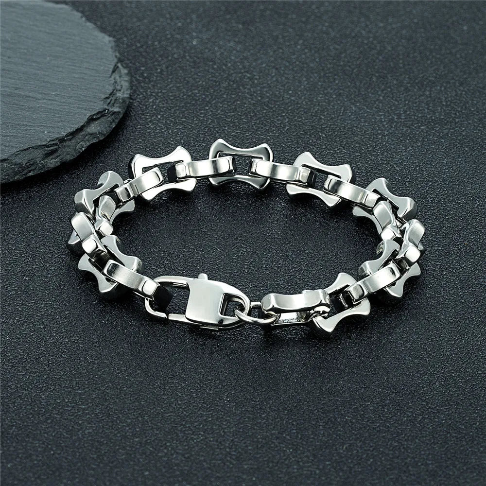 Locomotive Vintage Oxidized Black Keel Chain Link Men Bracelet Punk Stainless Steel Motorcycle Bracelets Male Jewelry