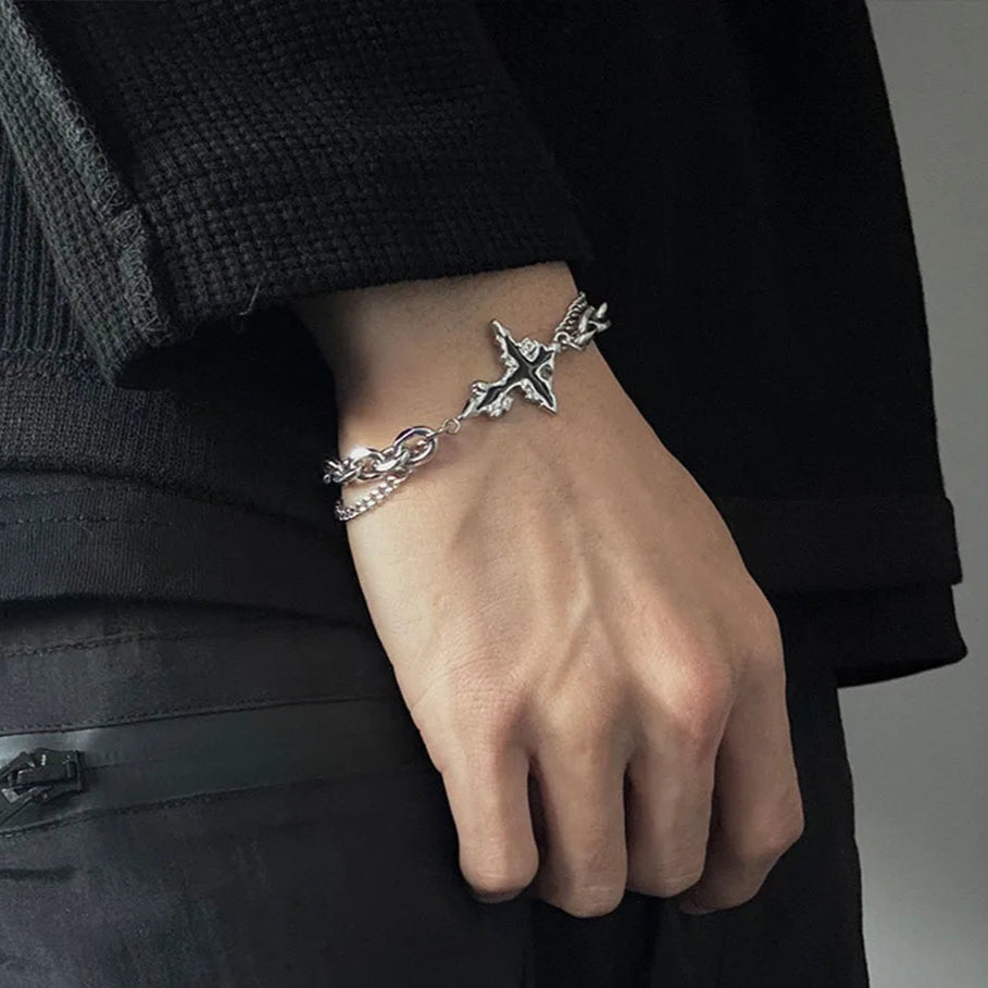 Retro Flame Cross Bracelet For Men Woman Hip Hop Titanium Steel Splice Chain Charm Unisex Jewelry Cool Kpop Luxury Accessories