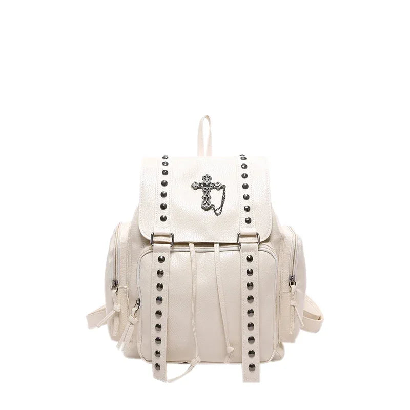 Rivet Y2K Backpack, Gothic Punk PU Leather Shoulder Bag, Vintage Harajuku Backpack