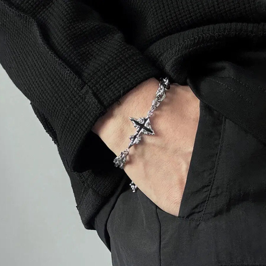 Retro Flame Cross Bracelet For Men Woman Hip Hop Titanium Steel Splice Chain Charm Unisex Jewelry Cool Kpop Luxury Accessories