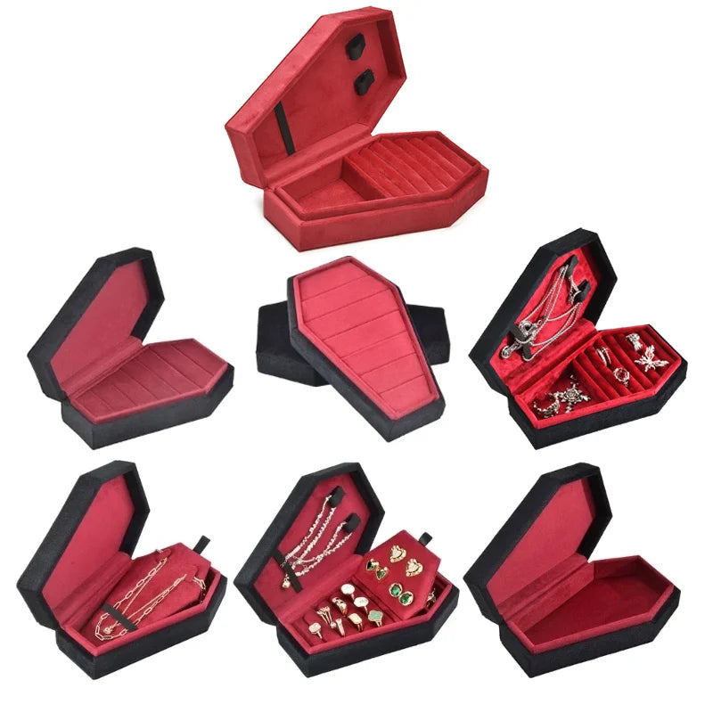 ContexZero Coffin Shape Velvet Jewelry Box Gothic Vampire Red Jewelry Box Ring Necklace Storage