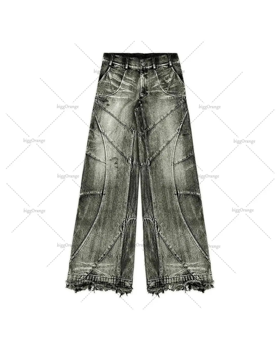 Spliced Design Washed Denim Jeans Men's Streetwear Fashion Straight Leg Denim Pants Hip Hop Trendy Trousers Spring 28W4634