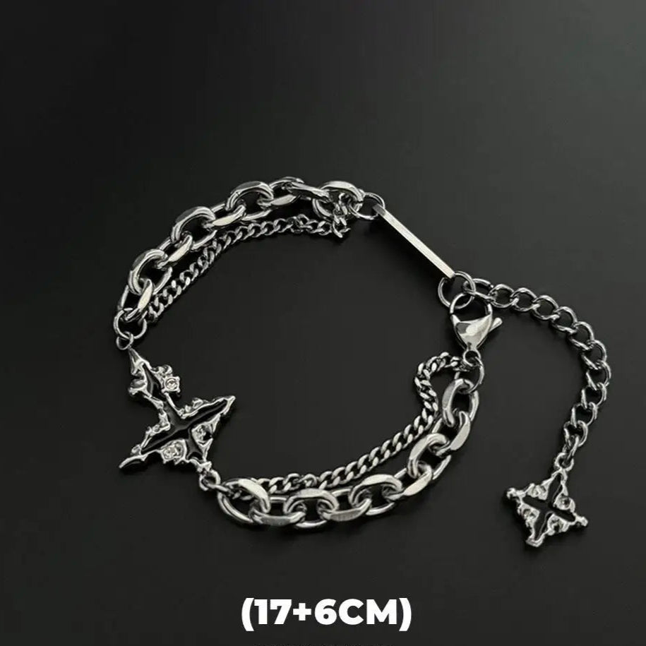 Retro Flame Cross Bracelet For Men Woman Hip Hop Titanium Steel Splice Chain Charm Unisex Jewelry Cool Kpop Luxury Accessories