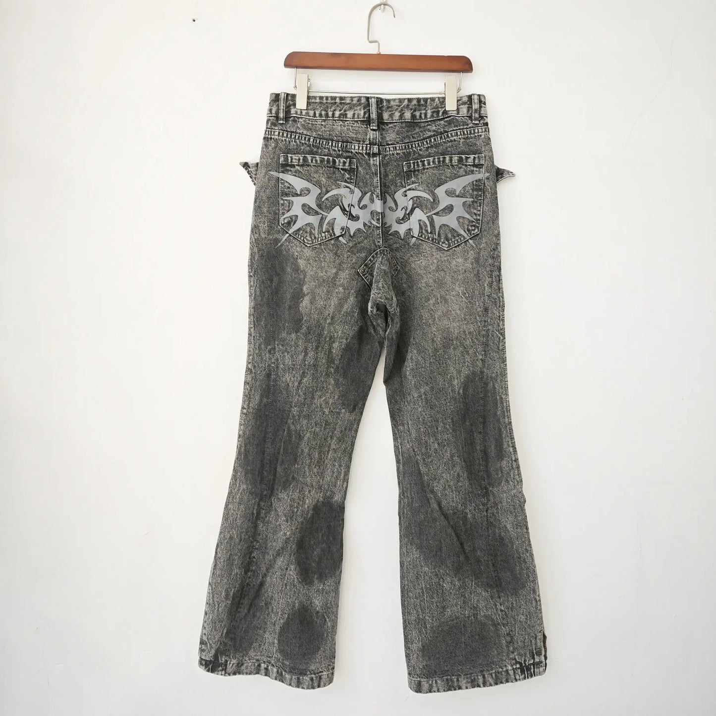 Destroy Hole Deconstruct Spliced Design Jeans Male High Street Worn-out Washed Straight Trousers Spring Chic New 28W4061