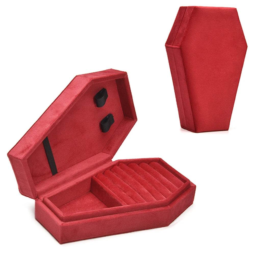 ContexZero Coffin Shape Velvet Jewelry Box Gothic Vampire Red Jewelry Box Ring Necklace Storage