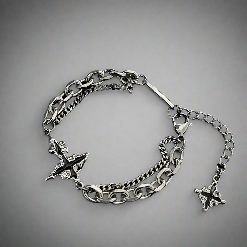 Retro Flame Cross Bracelet For Men Woman Hip Hop Titanium Steel Splice Chain Charm Unisex Jewelry Cool Kpop Luxury Accessories