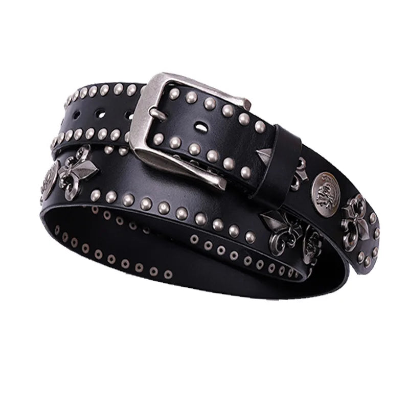 NEW Genuine Leather Heavy Metal Rivet Punk Belts For Men Rock Stud Cowboy Belt Men Ceinture Homme Waist Belt Cinturon Mujer