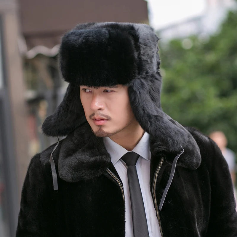 Genuine Rabbit Fur Bomber Hat