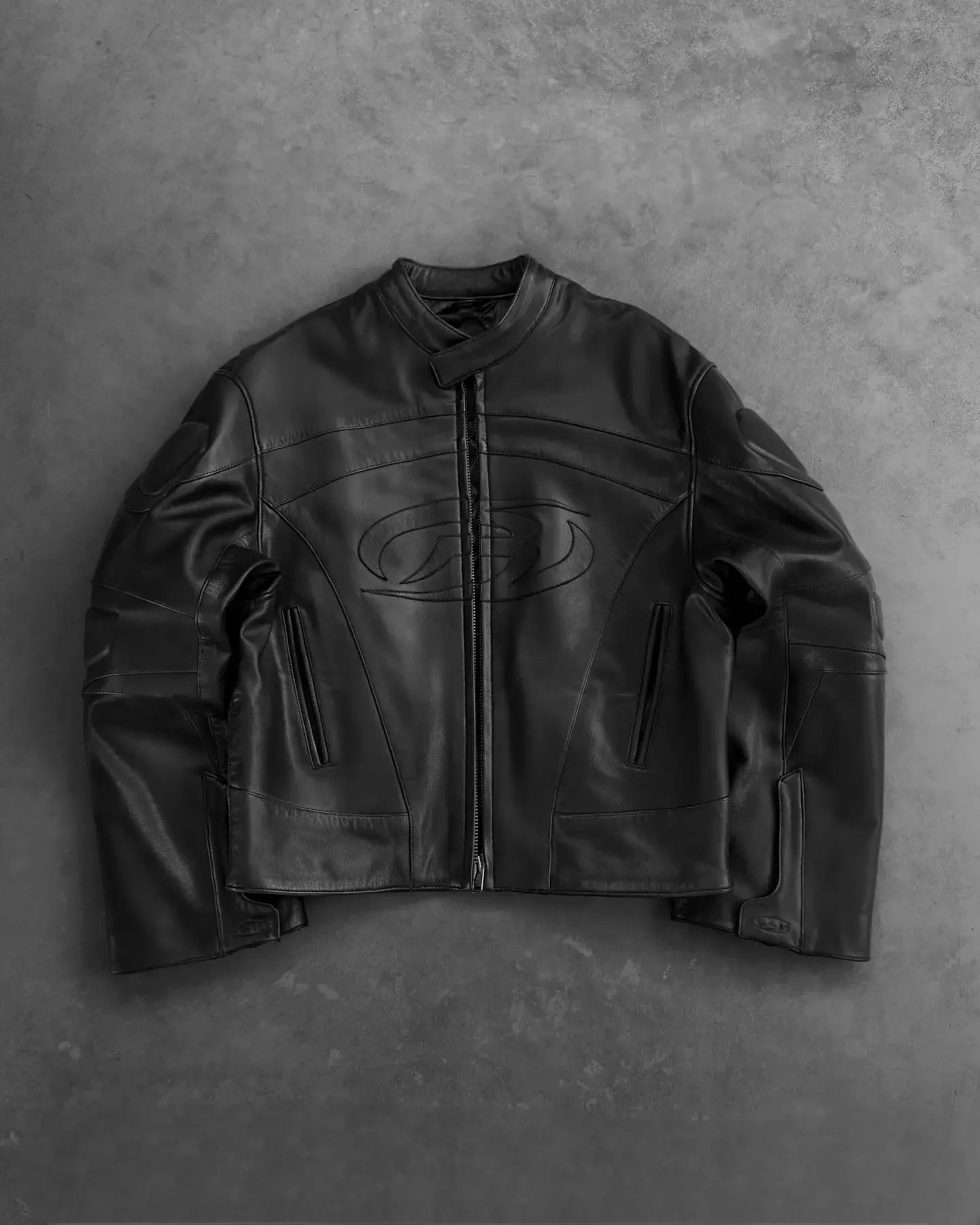 Y2k Vintage Reaven Anthem Leather Jacket Black Loose Geometry Pattern Embroidery Bomber Zip Up Jacke